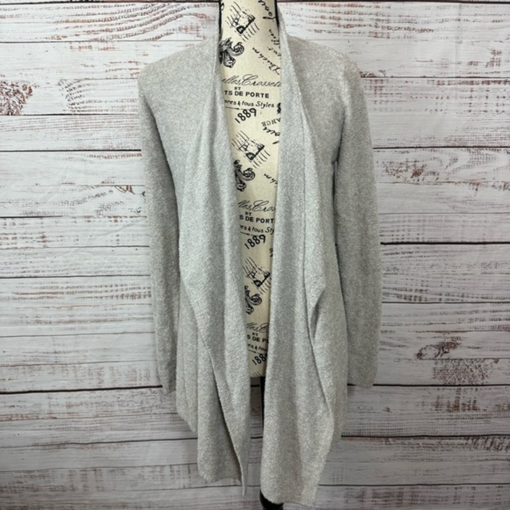 Barefoot Dreams CozyChic Lite Cardigan Light Gray‎ Open Front Sweater Size 12 14